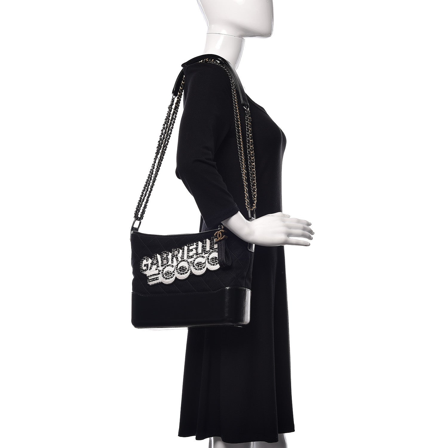 Chanel Felt Calfskin Quilted Medium Gabrielle Hobo Black 2 of 10