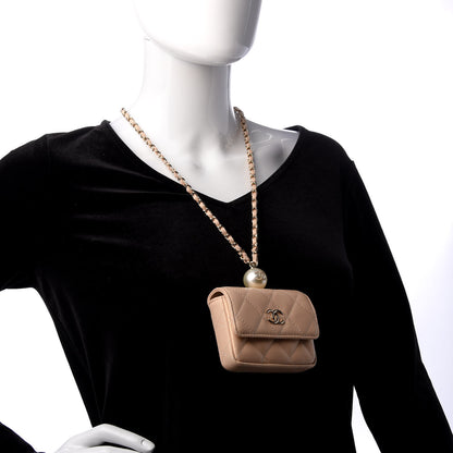 Chanel Iridescent Caviar Quilted Coin Purse With Chain Beige 2 of 9