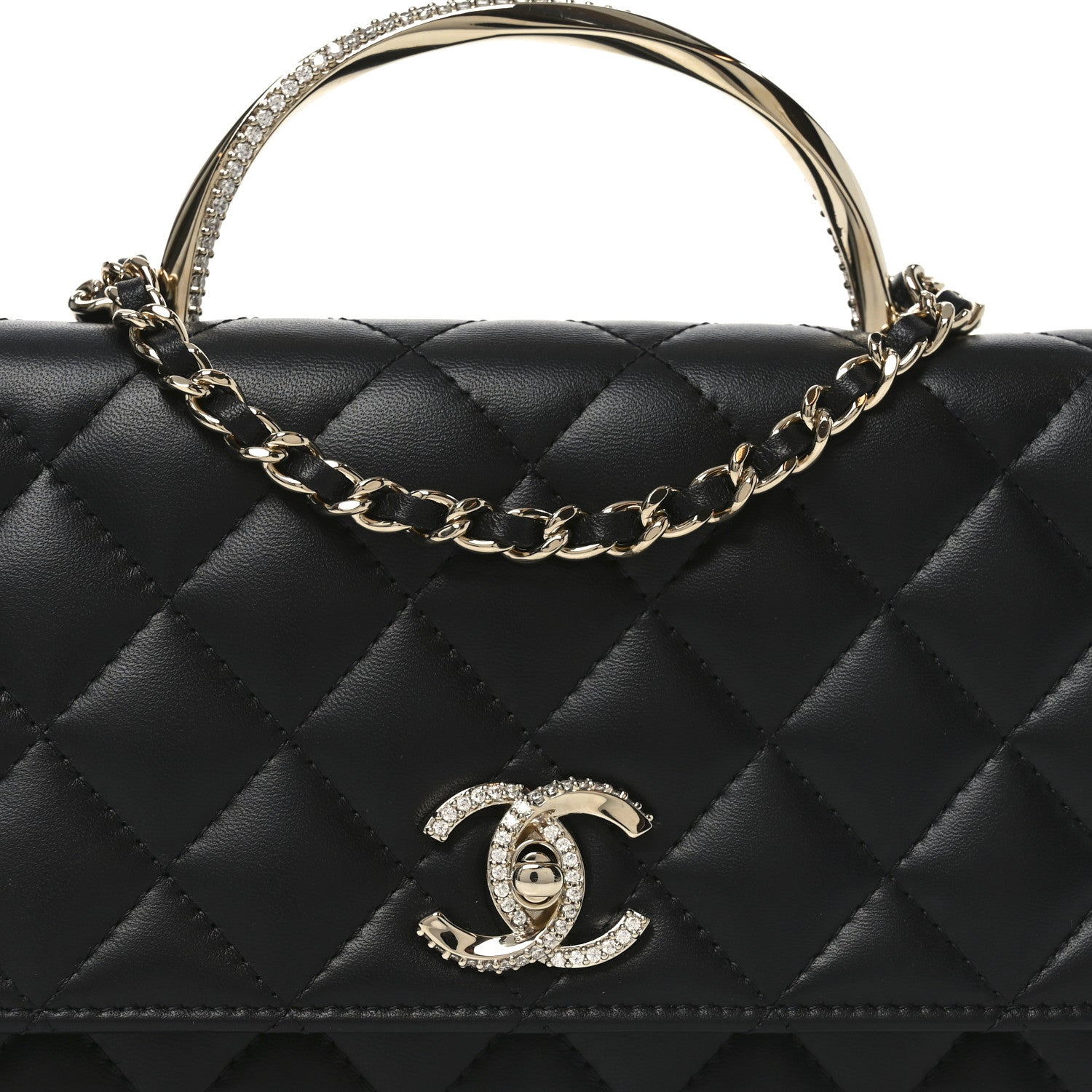 Chanel Lambskin Quilted Crystal Handle Wallet On Chain WOC Black 9 of 11