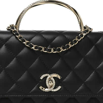 Chanel Lambskin Quilted Crystal Handle Wallet On Chain WOC Black 9 of 11
