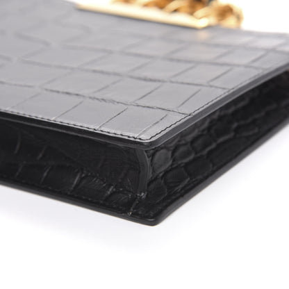 Alexander McQueen Calfskin Crocodile Embossed Knuckle Flat Clutch Black Gold 7 of 8