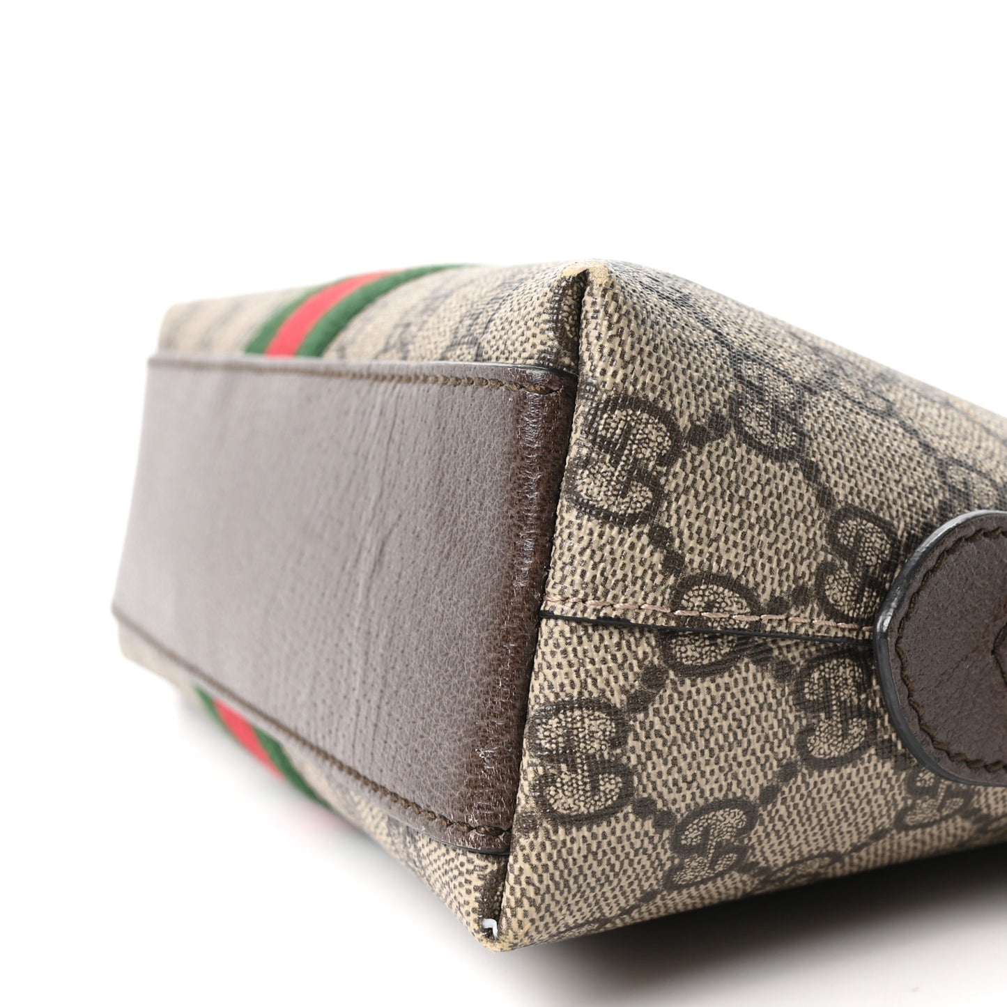 GG Supreme Monogram Textured Dollar Calfskin Web Small Ophidia Dome Shoulder Bag Beige Ebony New Acero