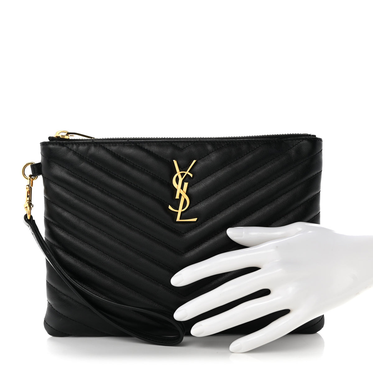 Saint Laurent Calfskin Matelasse Chevron Monogram A5 Wristlet Black 2 of 8