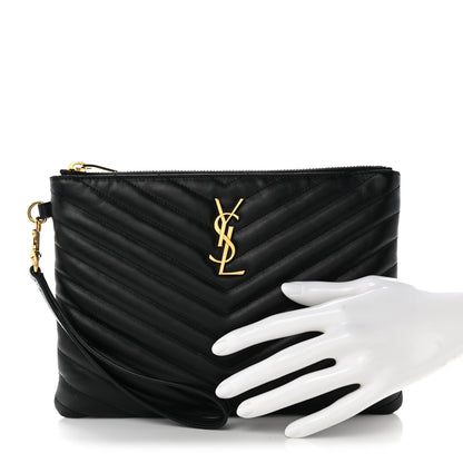 Saint Laurent Calfskin Matelasse Chevron Monogram A5 Wristlet Black 2 of 8