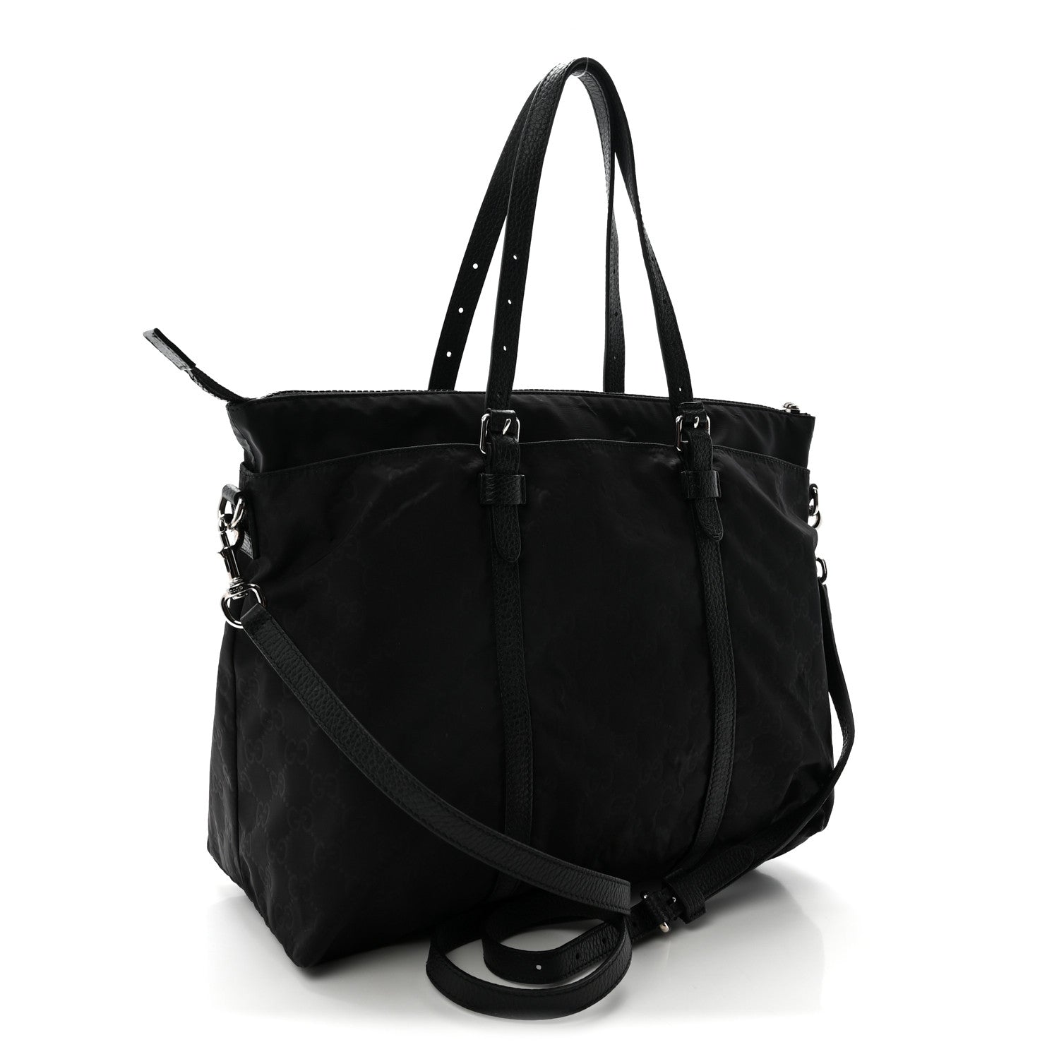 Gucci Nylon Monogram Dollar Calfskin Tote Black 3 of 11