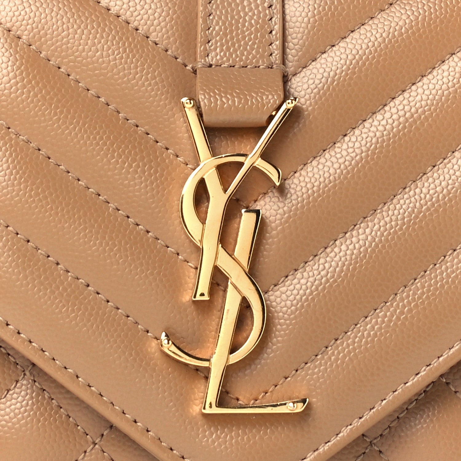 Saint Laurent Grain De Poudre Textured Mixed Matelasse Triquilt Small Monogram Satchel Dark Beige 8 of 11