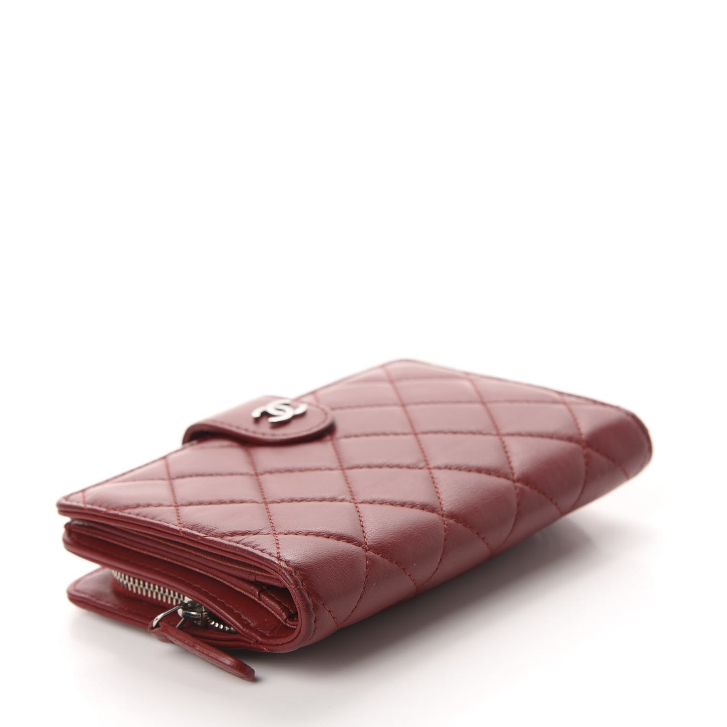 Lambskin Quilted Zipped Pocket Wallet Red
