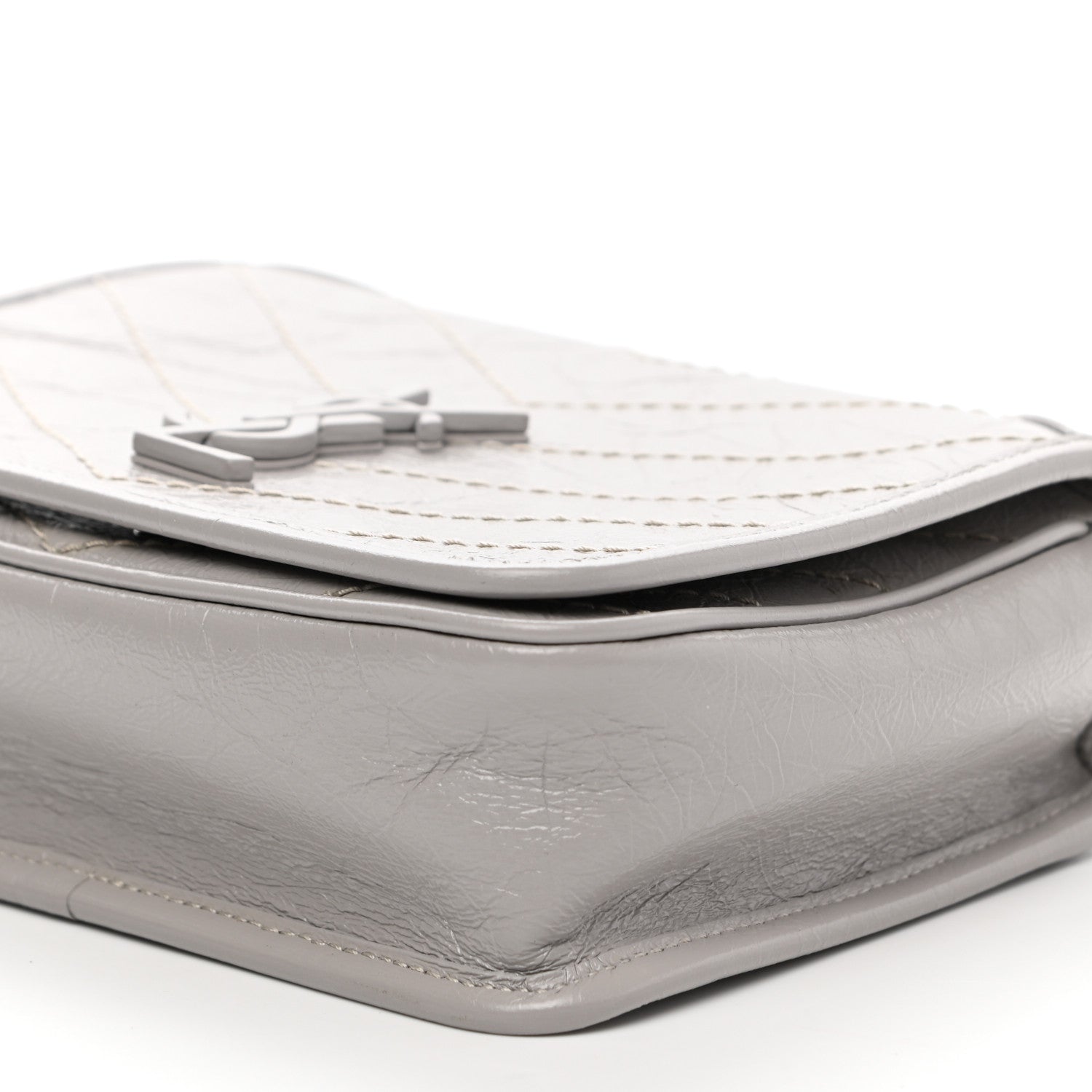 Saint Laurent Crinkled Calfskin Matelasse Monogram Niki Chain Wallet Granite 10 of 10