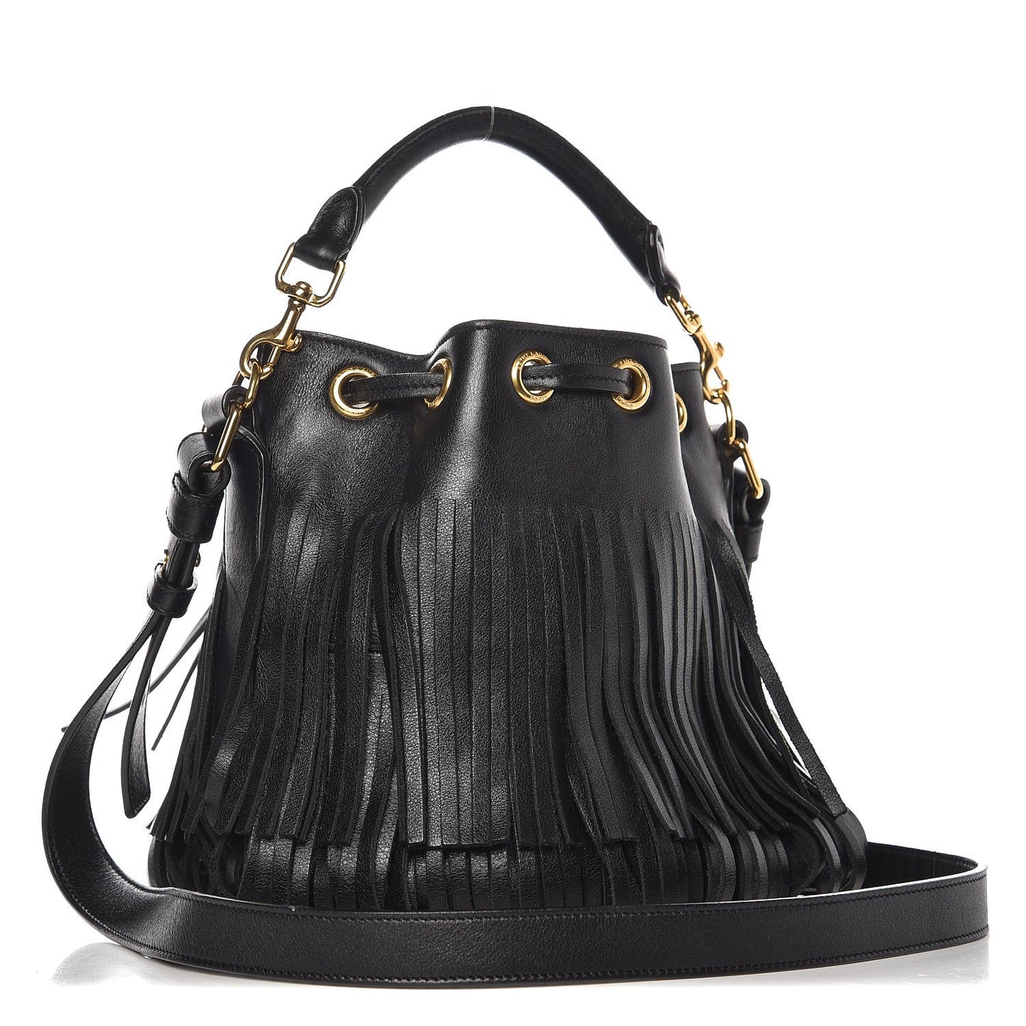 Calfskin Small Emmanuelle Fringe Hobo Bag Black