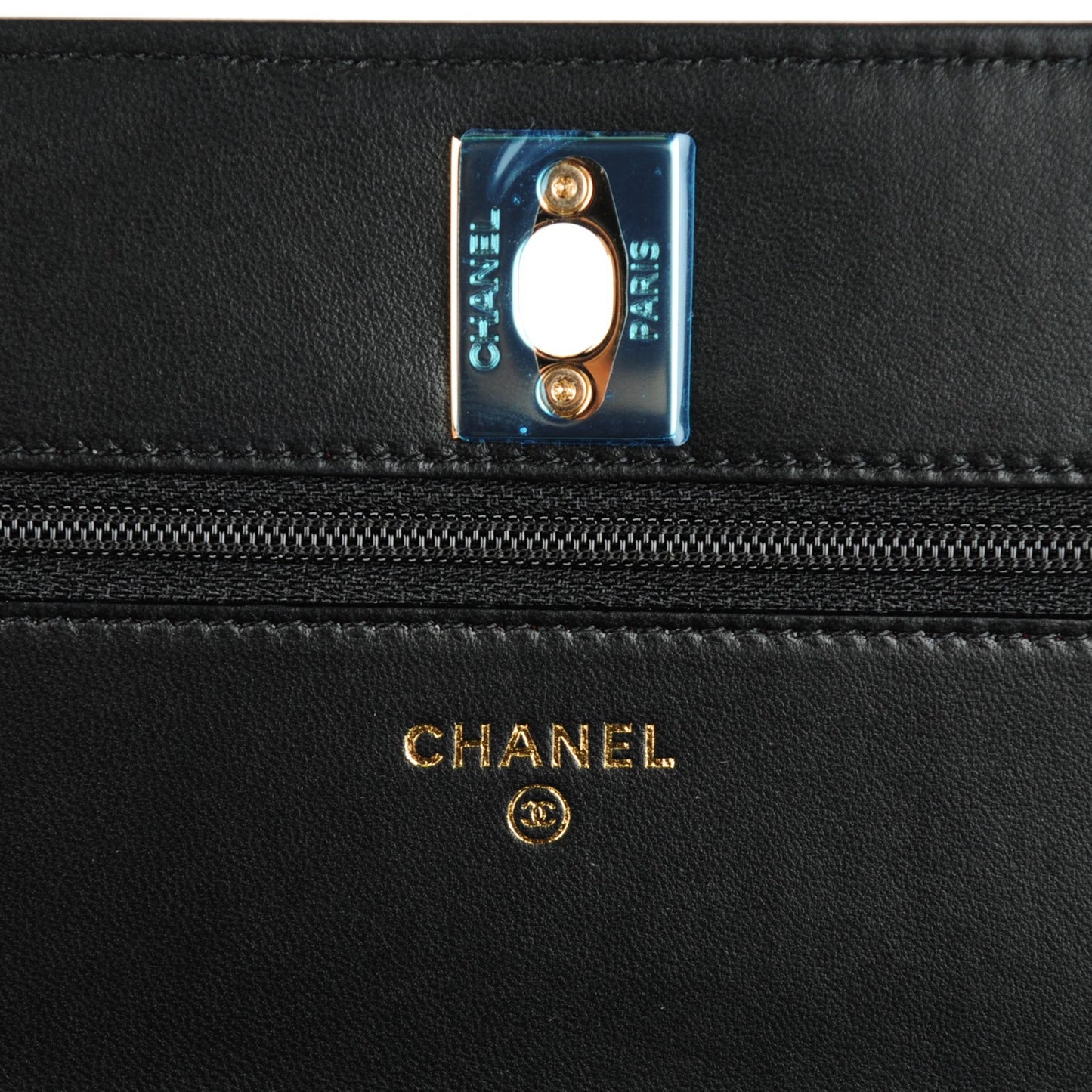 Lambskin Quilted Trendy CC Wallet On Chain WOC Black