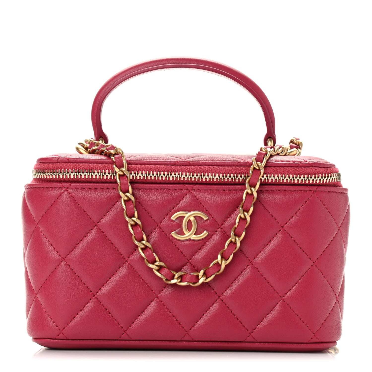 Chanel Lambskin Quilted Small Top Handle Vanity Case With Chain Dark Pink 1 of 9