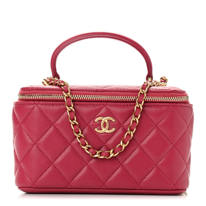 Chanel Lambskin Quilted Small Top Handle Vanity Case With Chain Dark Pink 1 of 9
