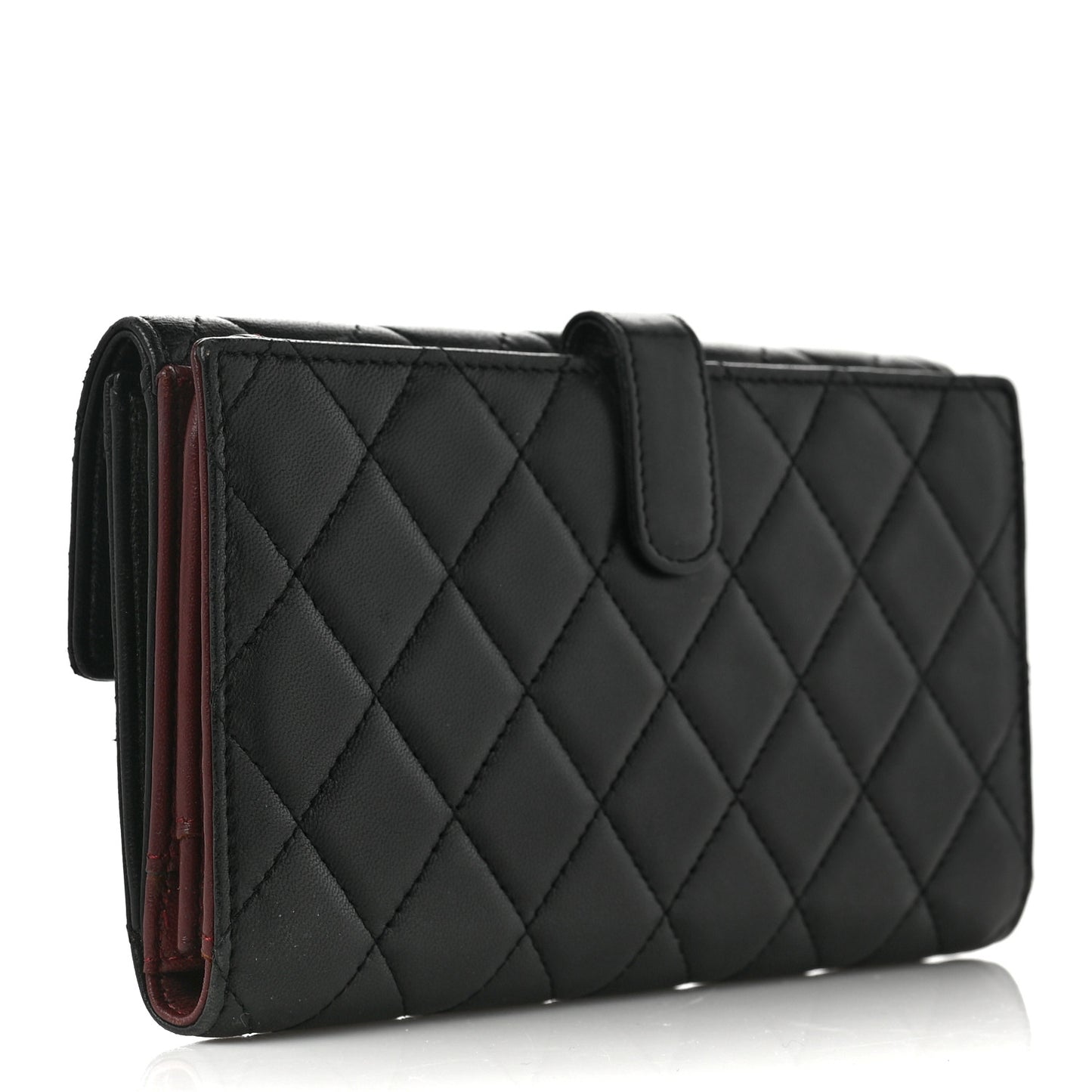 Lambskin Quilted Long Flap Wallet Black