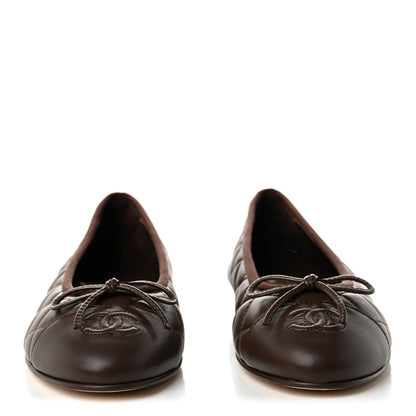 Chanel Lambskin Quilted CC Cap Toe Ballerina Flats 36.5 Chocolate 3 of 10