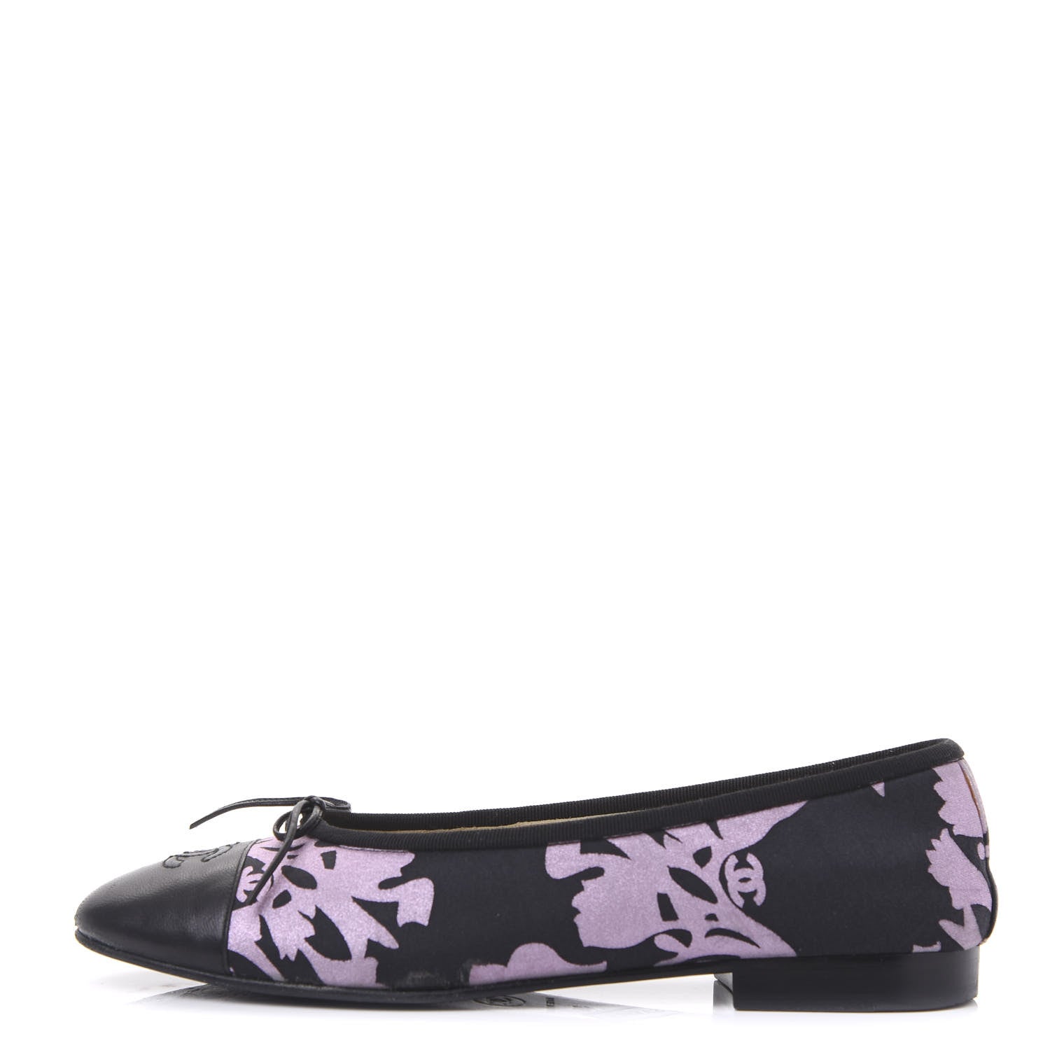 Chanel Glitter Printed Fabric Lambskin Cap Toe Ballerina Flats 38 Black Pink 1 of 7