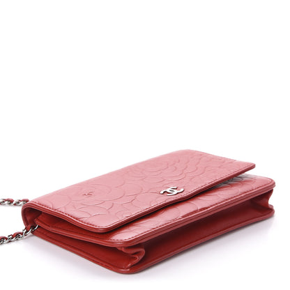 Chanel Lambskin Camellia Embossed Wallet On Chain WOC Red 4 of 14