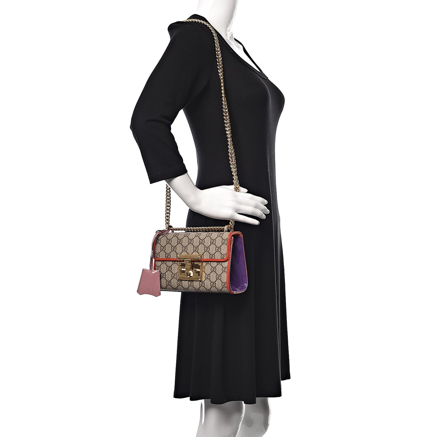 GG Supreme Monogram Patent Small Padlock Shoulder Bag Multicolor