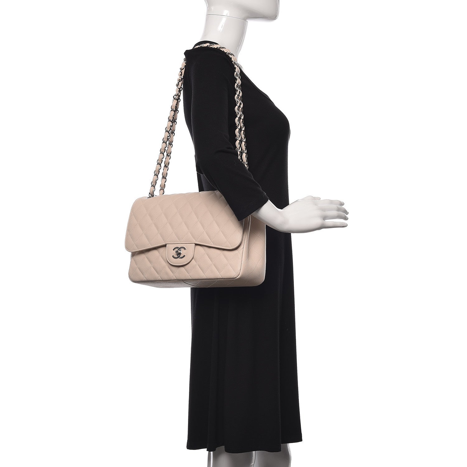 Chanel Caviar Quilted Jumbo Double Flap Light Beige 2 of 10
