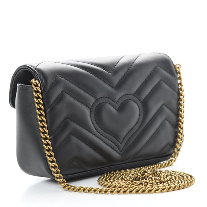 Gucci Calfskin Matelasse Super Mini GG Marmont Shoulder Bag Black 3 of 12
