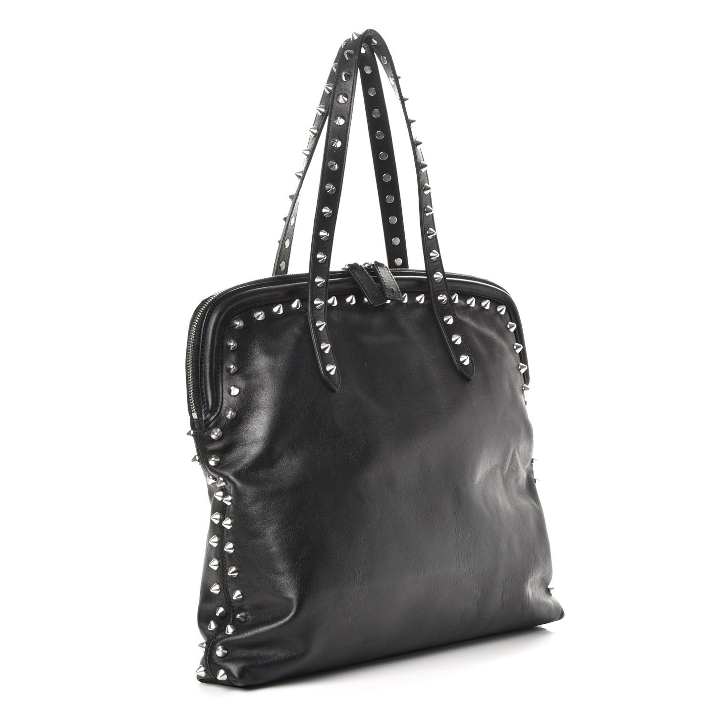 Lambskin Studded Padlock Tote Black