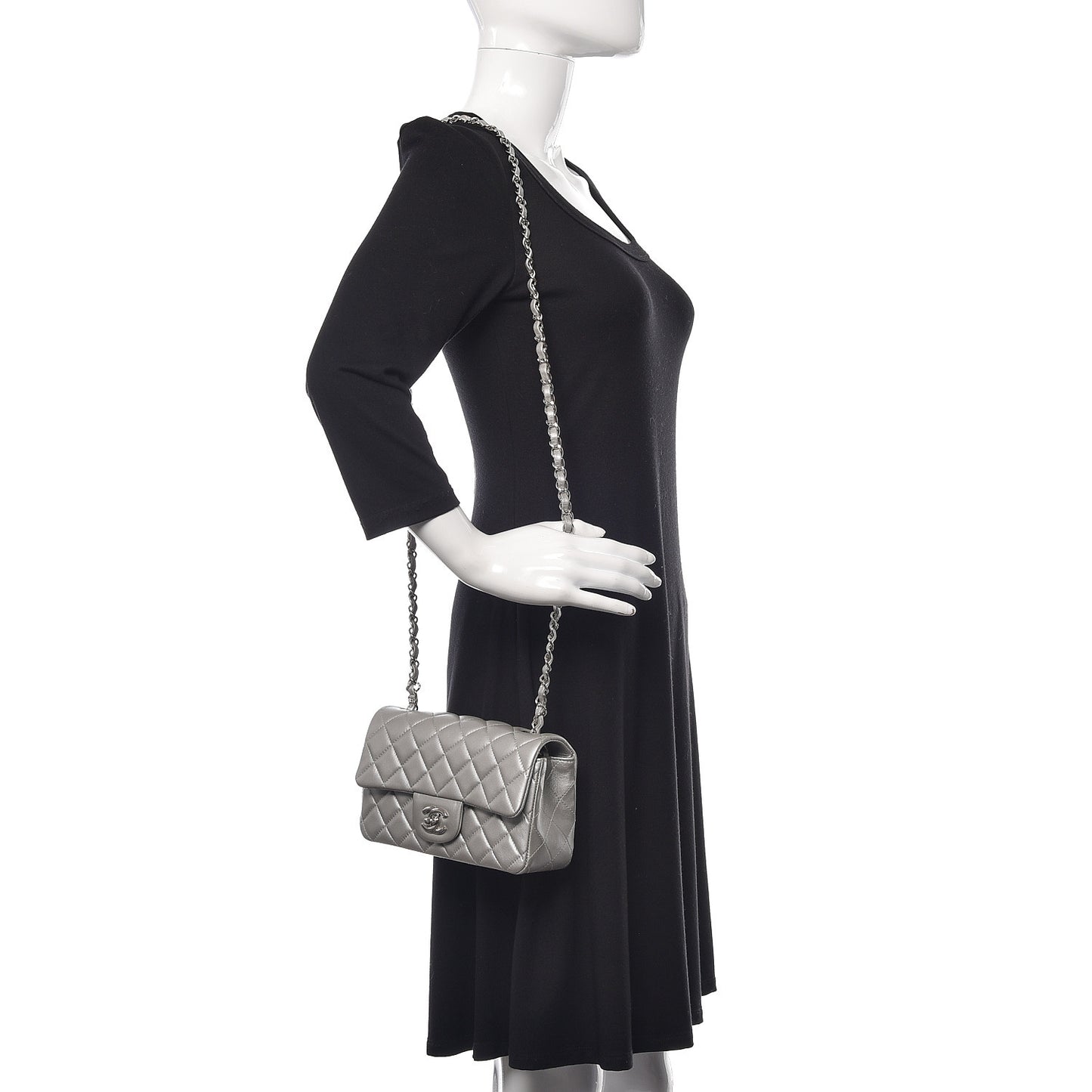 Metallic Lambskin Quilted Mini Rectangular Flap Silver