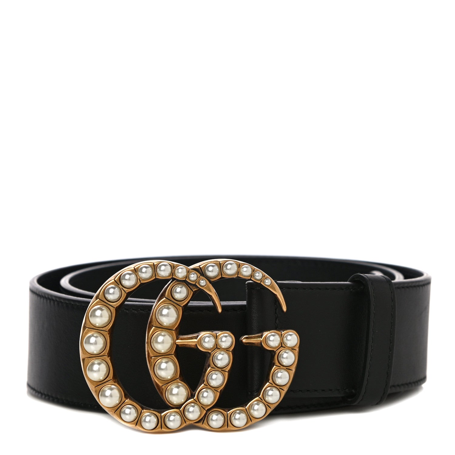 Gucci Moon Calfskin Pearl Double G 40mm Belt 85 34 Black Cream 1 of 6