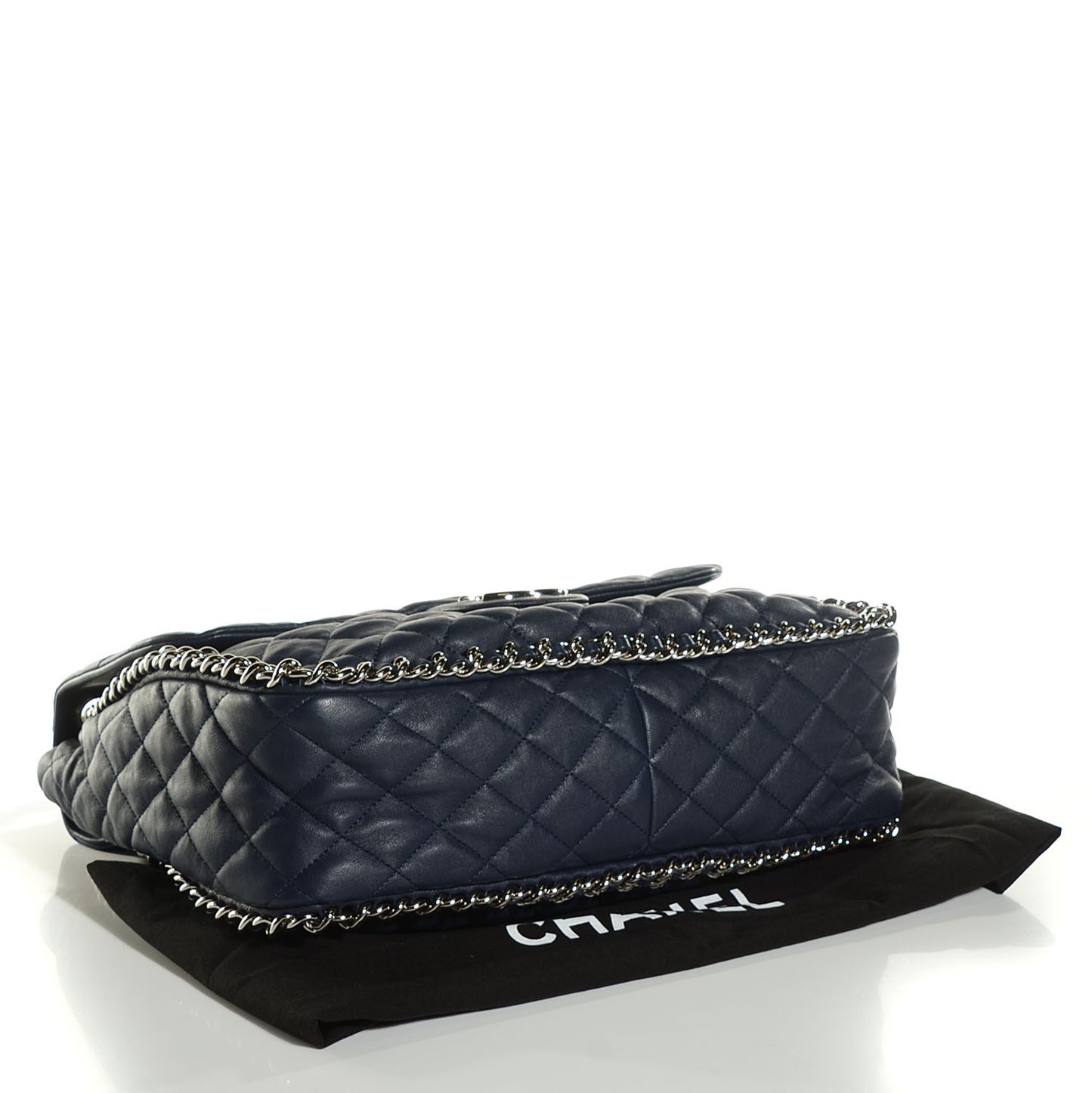 Washed Lambskin Quilted Chain Around Maxi Flap Dark Navy Blue