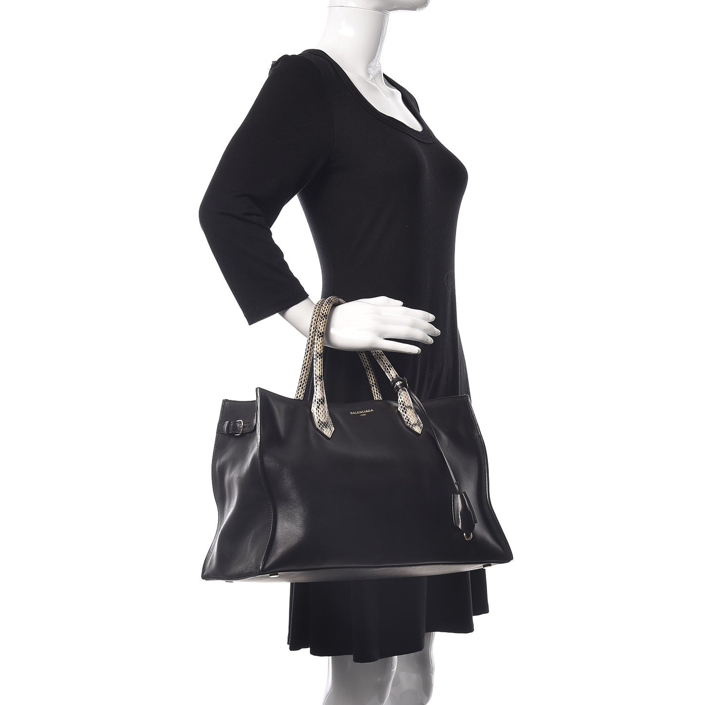 Calfskin Elaphe Snakeskin Padlock Nude Work S Top Handle Black