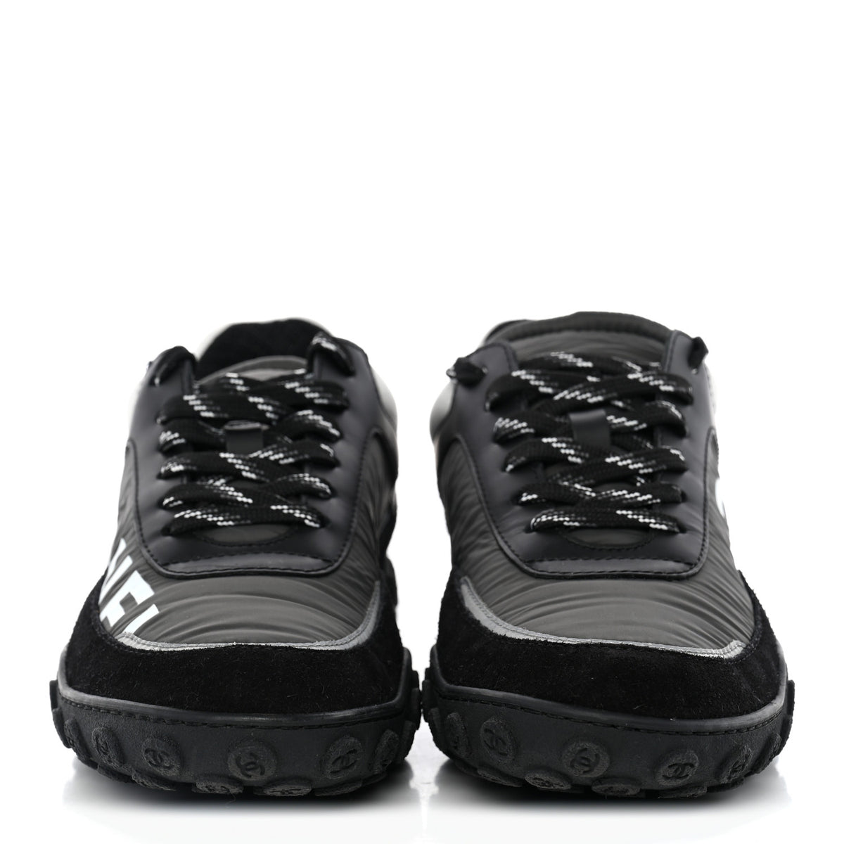 Nylon Calfskin Suede Womens CC Sneakers 38 Black Grey White