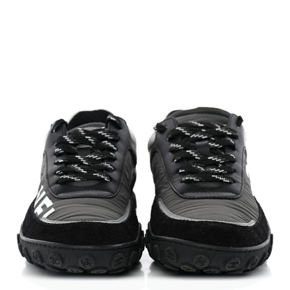 Chanel Nylon Calfskin Suede Womens CC Sneakers 38 Black Grey White 2 of 10