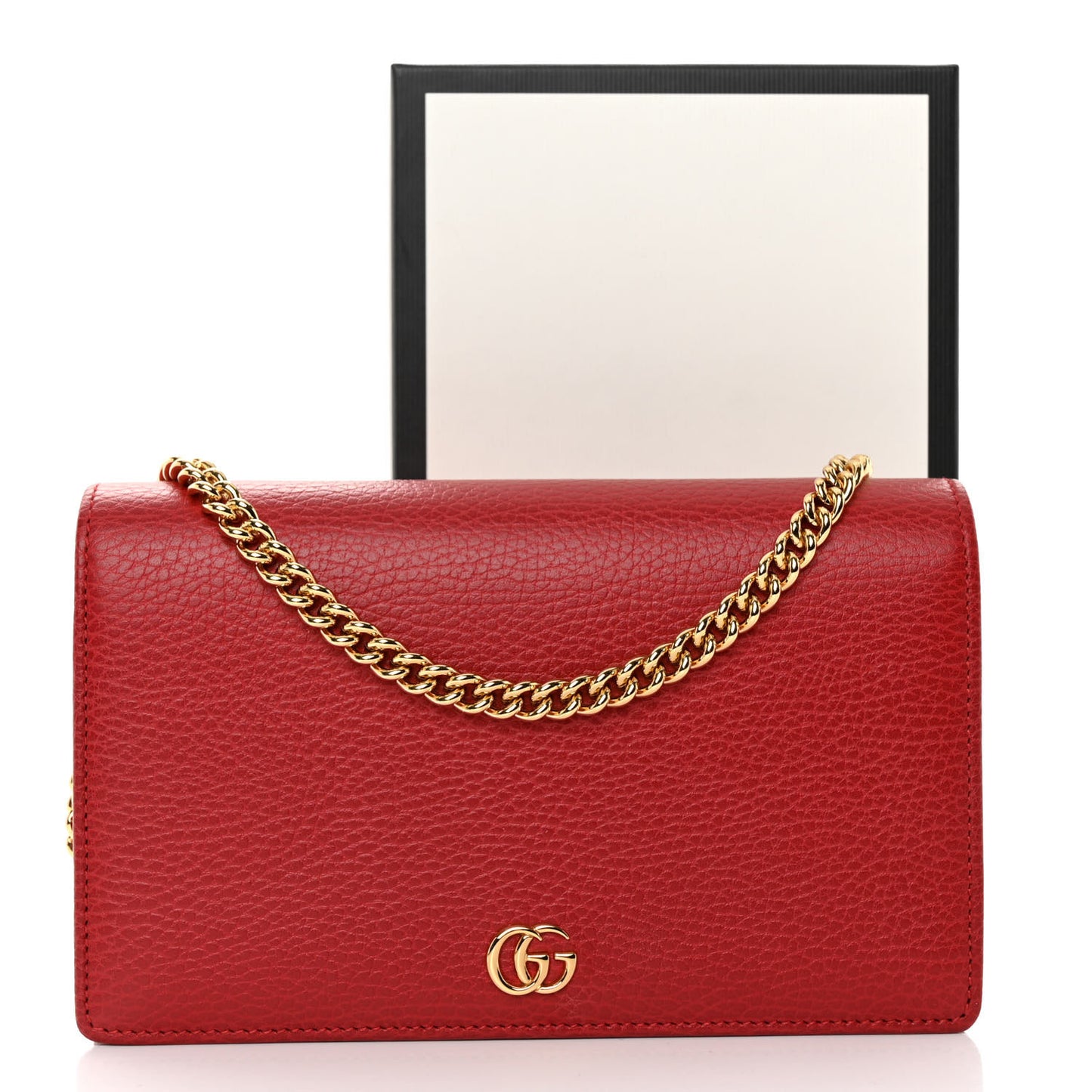 Dollar Calfskin Mini GG Marmont Chain Wallet Hibiscus Red