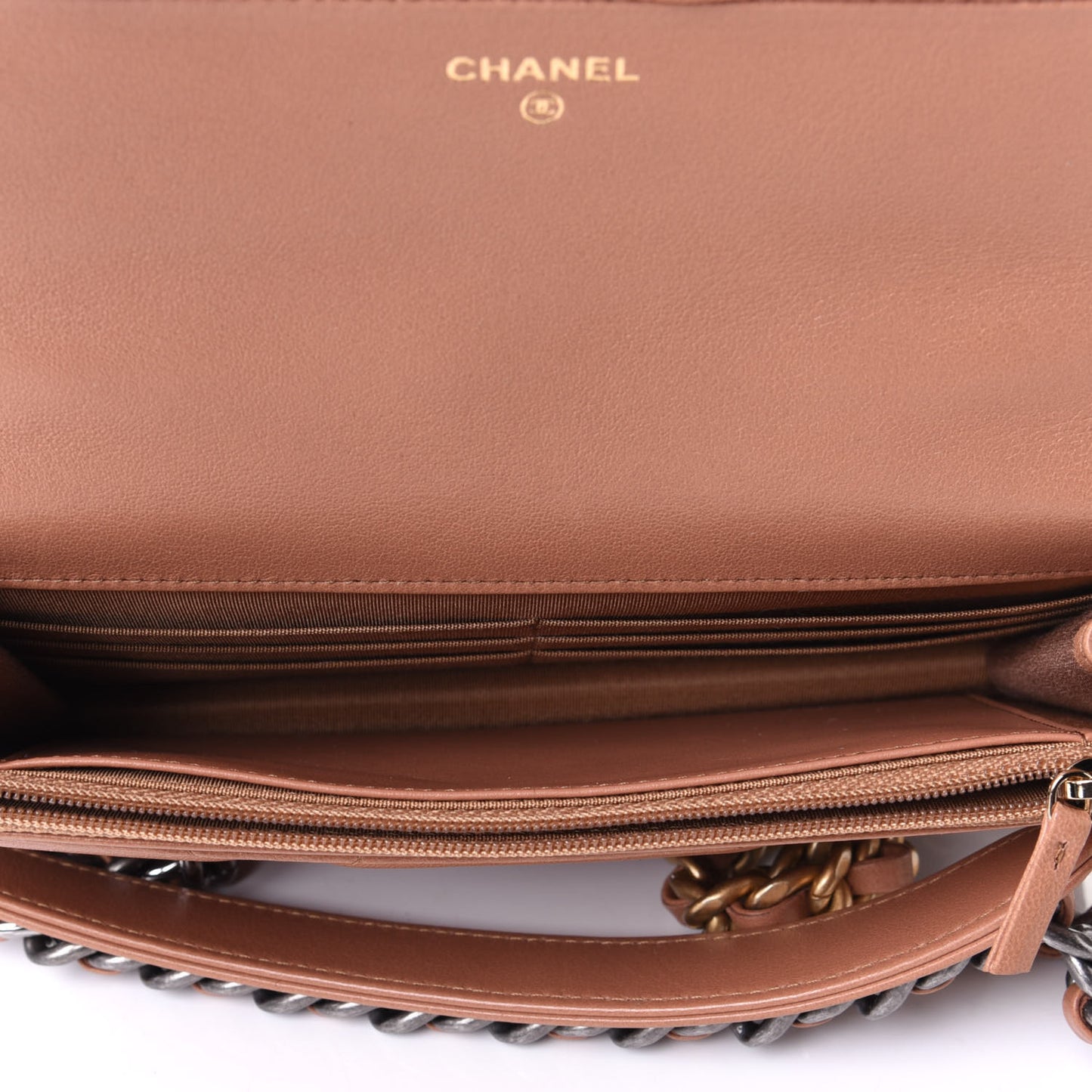 Lambskin Quilted Chanel 19 Wallet On Chain WOC Brown