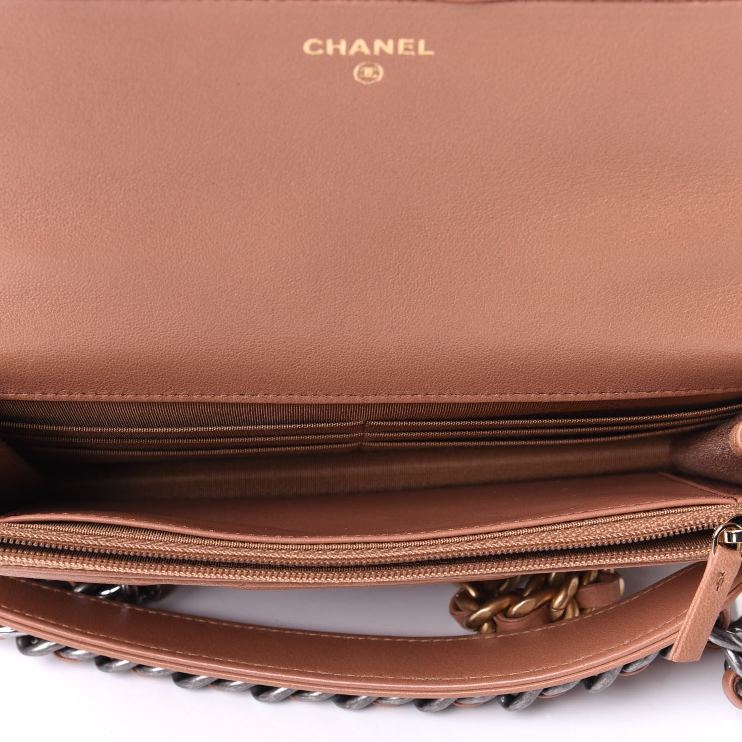 Chanel Lambskin Quilted Chanel 19 Wallet On Chain WOC Brown 3 of 3