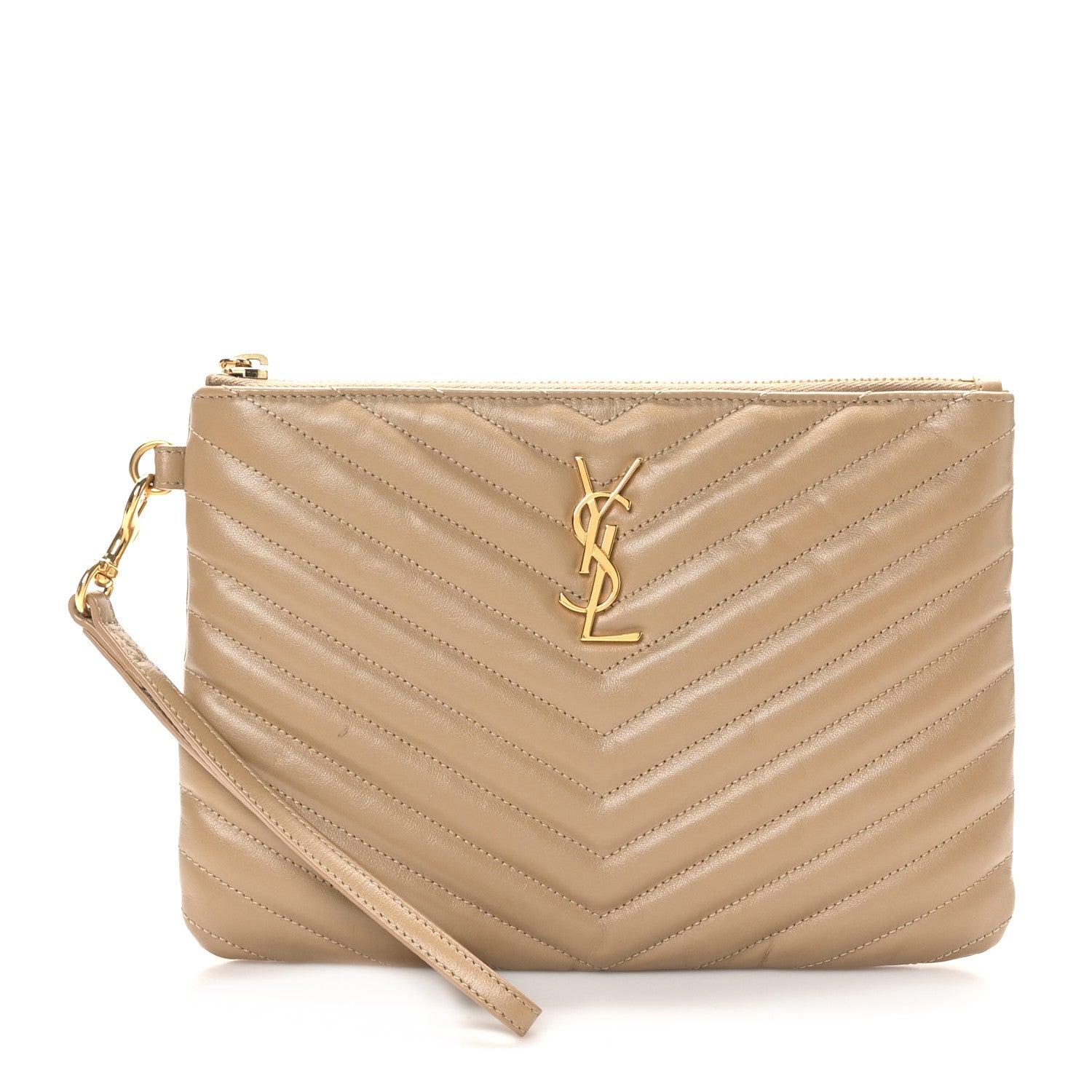 Saint Laurent Calfskin Matelasse Chevron Monogram A5 Wristlet Dark Latte 1 of 10