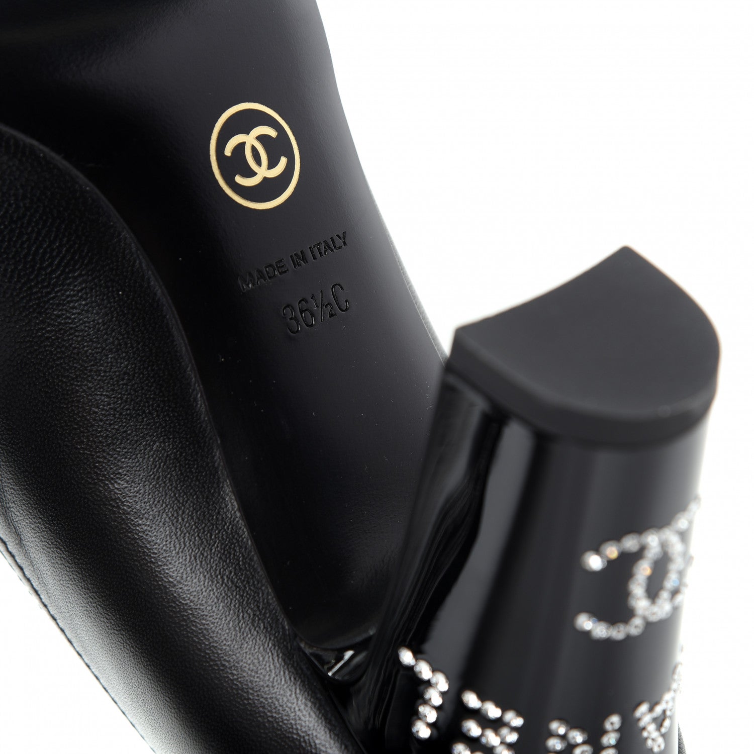 Chanel Calfskin Grosgrain Crystal Cap Toe Logo Pumps 36.5 Black 9 of 9