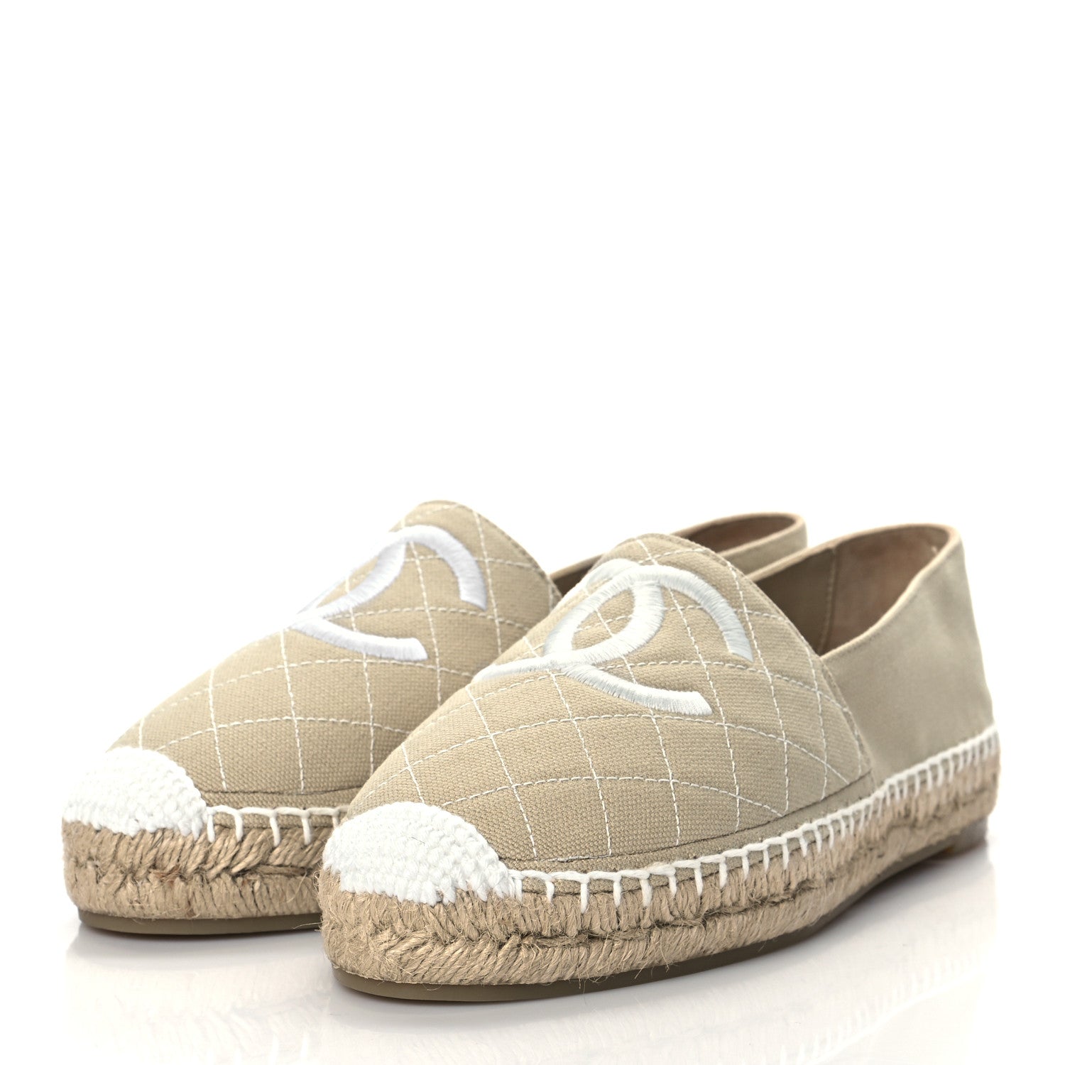Chanel Fabric Biarritz CC Espadrilles 38 Beige White 2 of 10