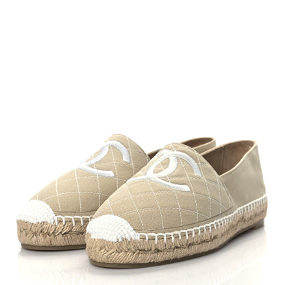 Chanel Fabric Biarritz CC Espadrilles 38 Beige White 2 of 10
