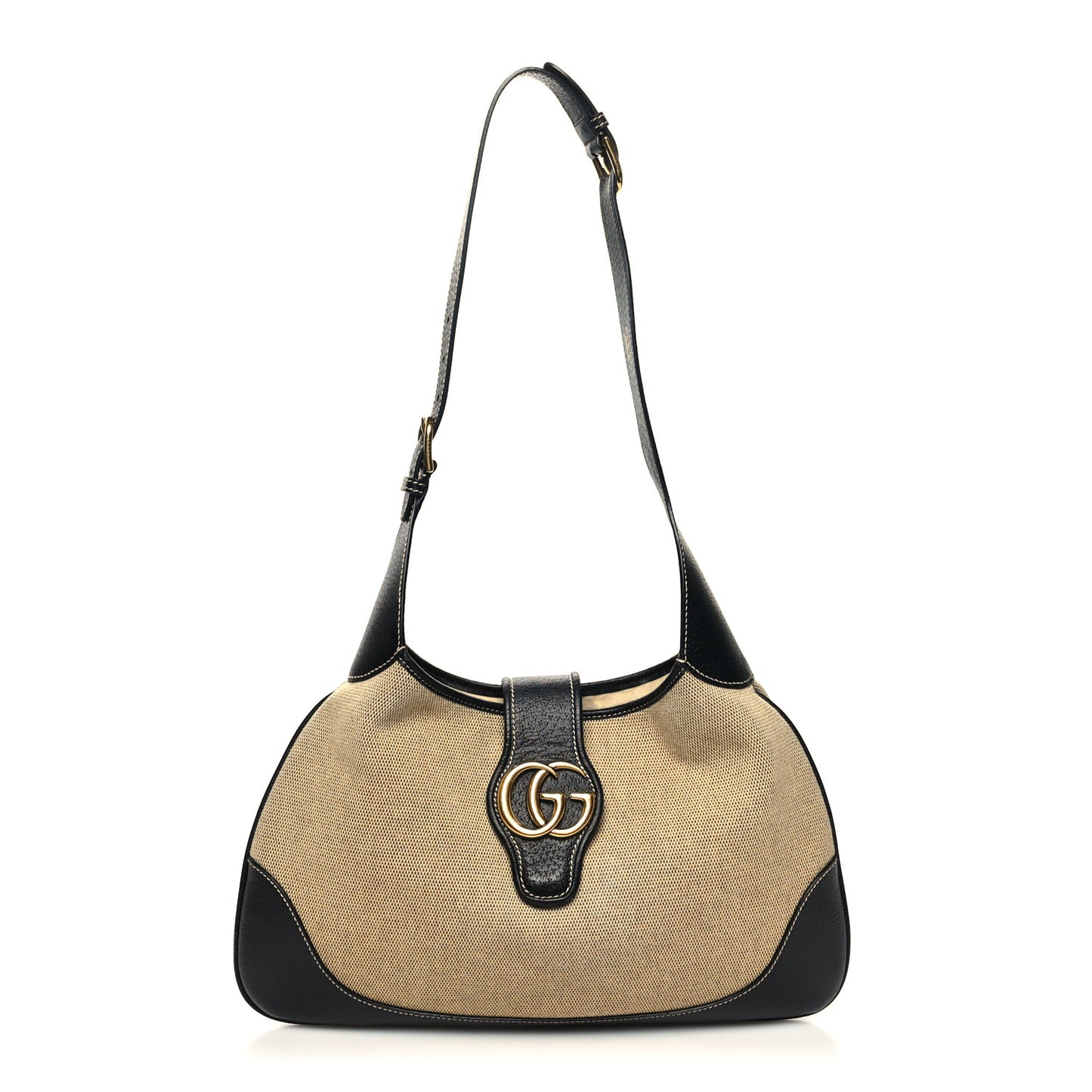 Canvas Textured Dollar Calfskin Medium Aphrodite Shoulder Bag Beige Black