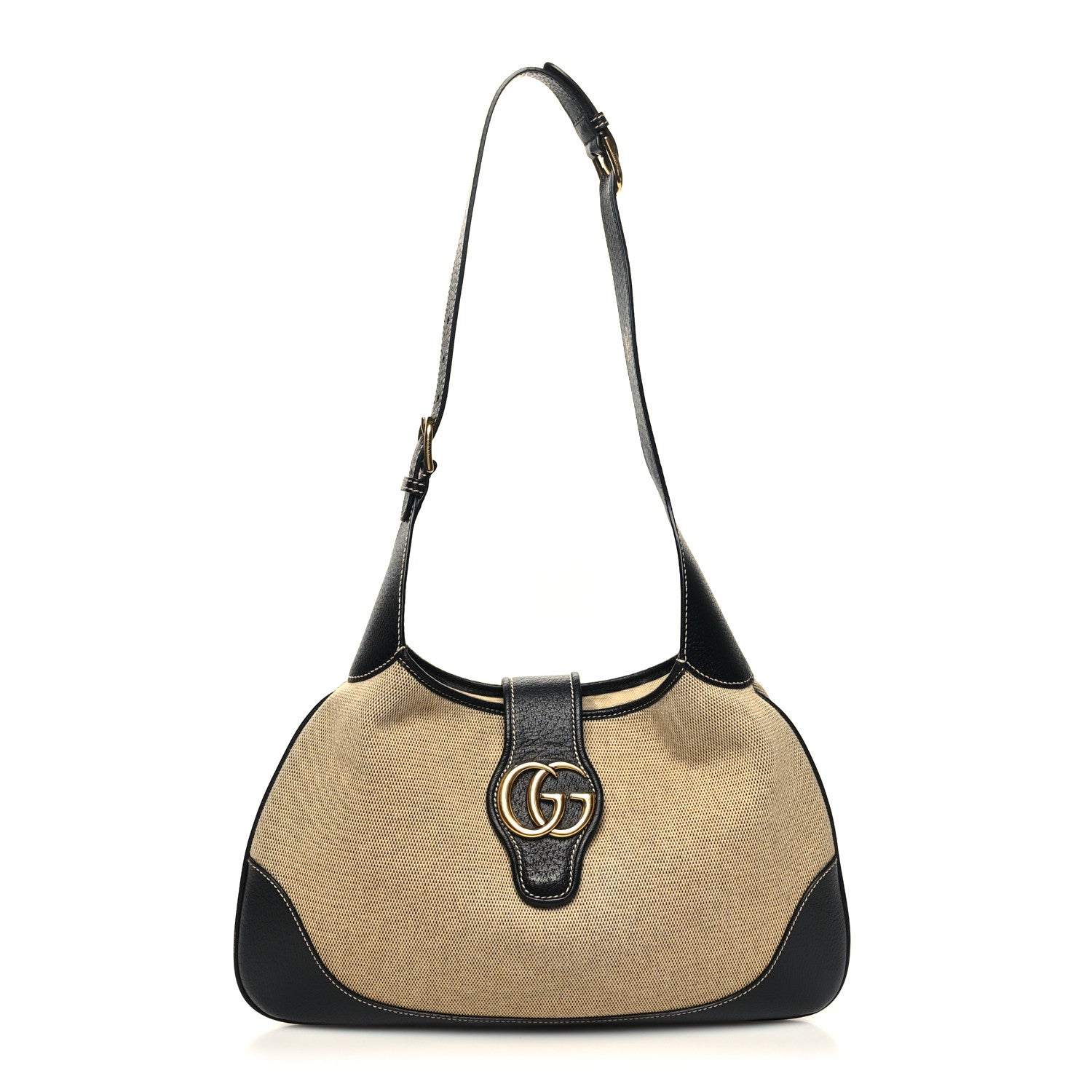 Gucci Canvas Textured Dollar Calfskin Medium Aphrodite Shoulder Bag Beige Black 1 of 11