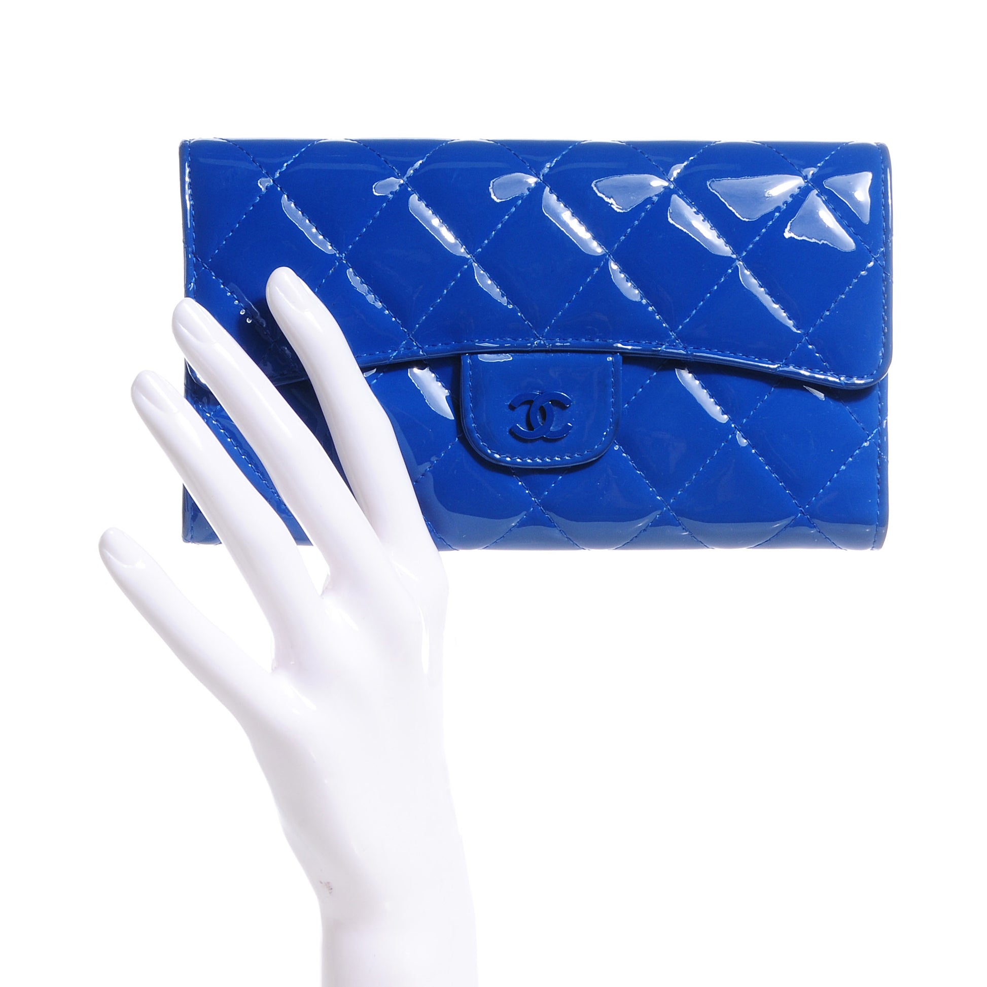 Chanel Patent Quilted Large Flap Wallet Blue Roi 2 of 9