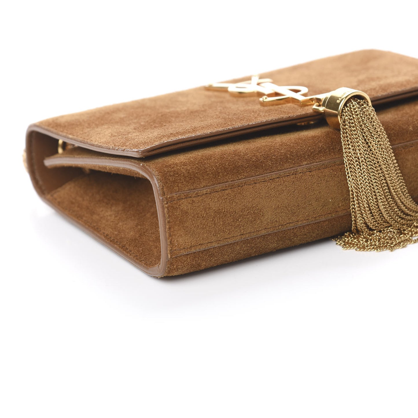 Suede Small Classic Monogram Kate Tassel Satchel Light Ochre