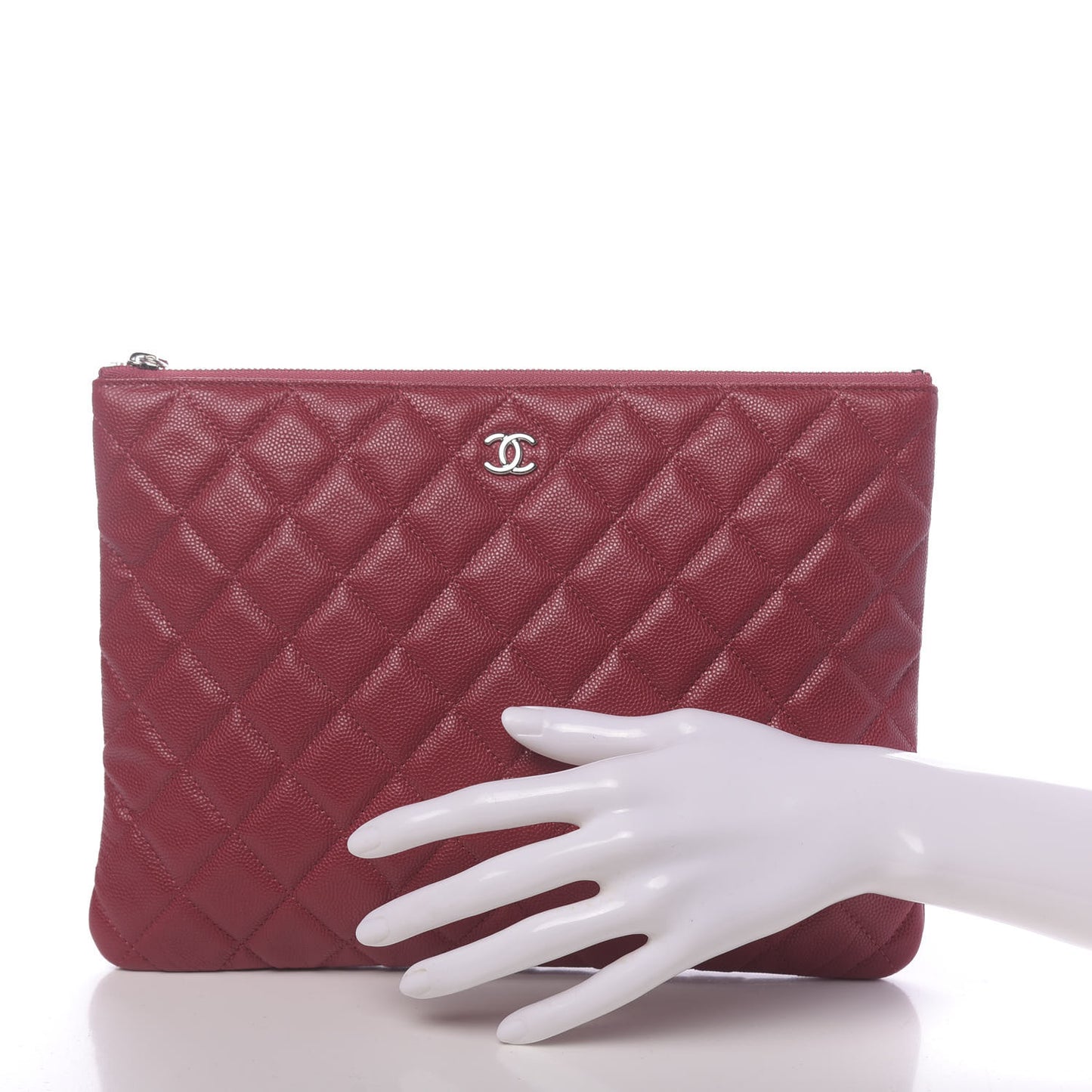 Caviar Quilted Medium Cosmetic Case Dark Red