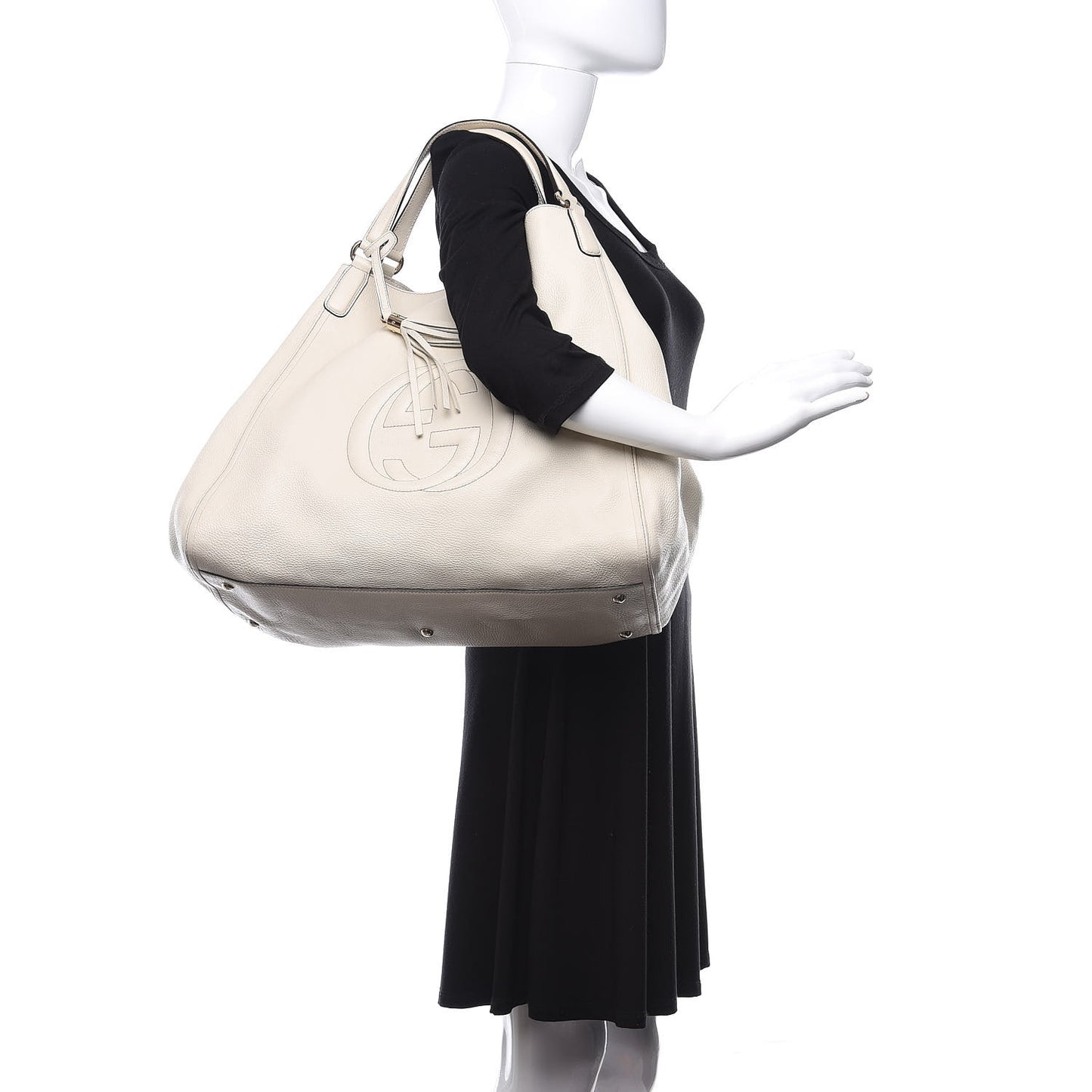 Pebbled Calfskin Large Soho Shoulder Bag Off White