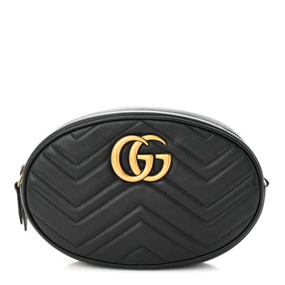 Gucci Calfskin Matelasse GG Marmont Belt Bag 85 34 Black 1 of 14