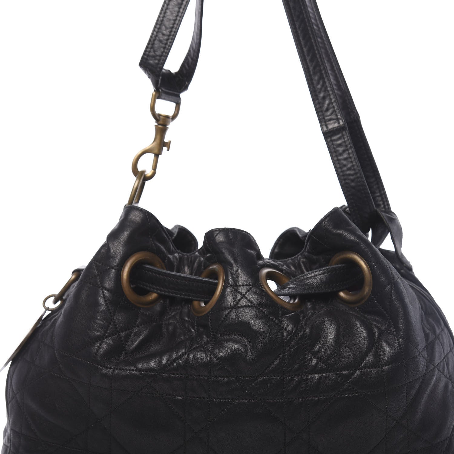 Christian Dior Lambskin Cannage Drawstring Bag Black 8 of 10