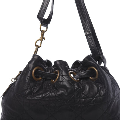Christian Dior Lambskin Cannage Drawstring Bag Black 8 of 10