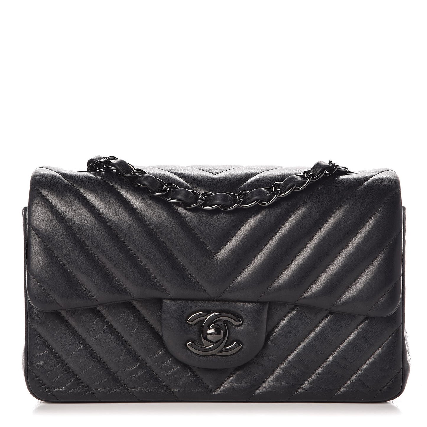 Lambskin Chevron Quilted Mini Rectangular Flap So Black
