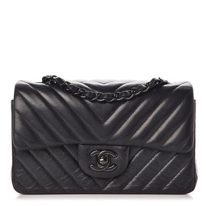 Chanel Lambskin Chevron Quilted Mini Rectangular Flap So Black 1 of 13