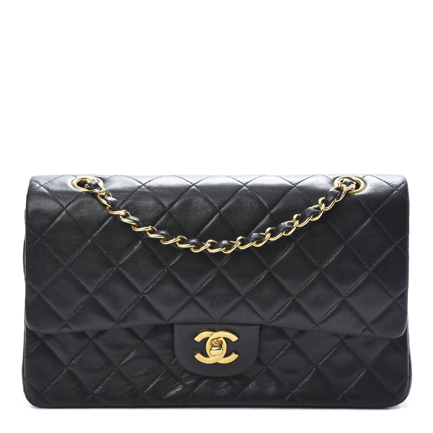 Lambskin Quilted Medium Double Flap Black