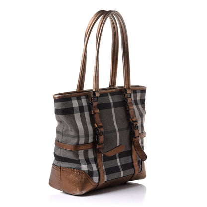 Burberry Metallic Calfskin House Check Tote Bronze 3 of 10